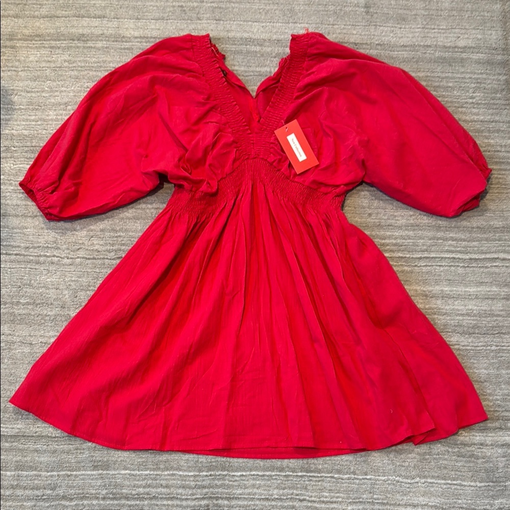 Babydoll Short Flowy Dress Raspberry Color cotton linen Tunic Dress Size Med